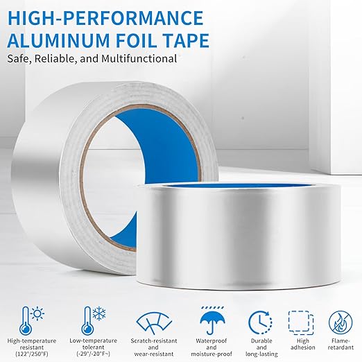 Thicker Silver Aluminum Foil Tape for Ductwork, 2-inch x 65 Feet, 3.9 mils High-Temperature Sealing & Patching, Heavy Duty HVAC Tape for Air Ducts Vents, Metal Repair, Exhaust Pipe, AC Dryer, Furnace