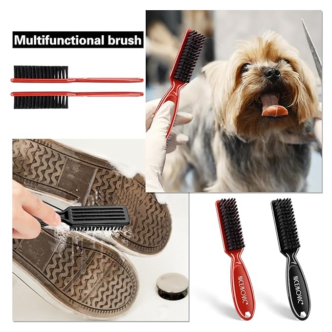 NICEMOVIC Barber Clipper Cleaning Brushes, 10 Pcs Plastic Handle Nylon Bristles, Anti-Slip Handle Mini Brush Bulk Set, Duster Manicure Brush for Hair Styling Tools, Kitchen Sink, Shoes (Black&Red)