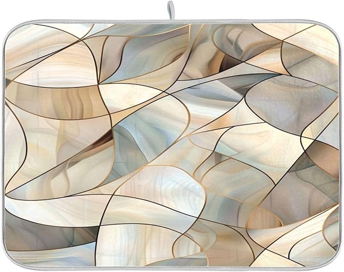 Abstract Stained Glass Pattern Dish Drying Mat for Kitchen Counter Absorbent Microfiber Drying Pad, Large 18x24 in