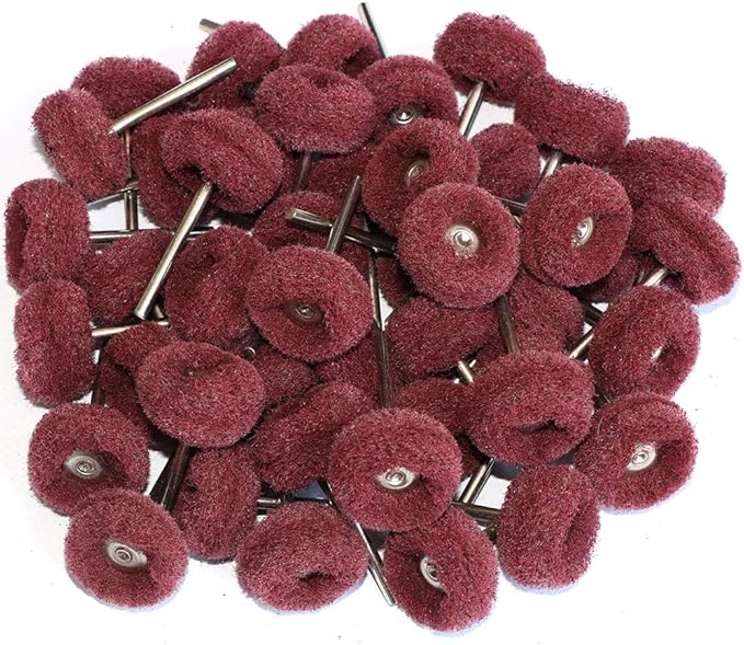 50PCS Abrasive Buffing Polishing Wheel Set for Rotary Tools,Removal of Rust Deburring on Metal Surface with 3mm Shank,Mini scouring pad Brush Polishing kit(grit 320 red 50pcs)