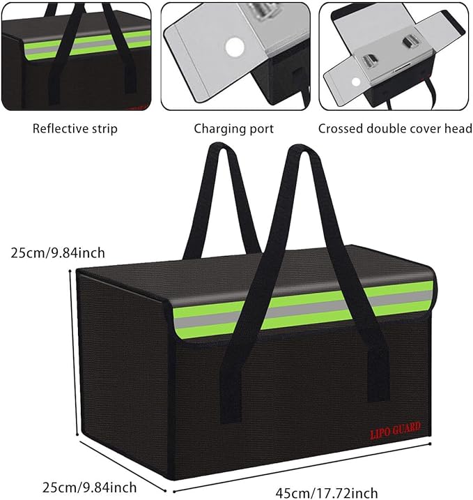 Lipo Battery Safe Bag Large Capatity Fireproof Bag for Ebike Lipo Battery Other Batteries Storage Charging Transport Home Office Travel Safe Storage Pouch
