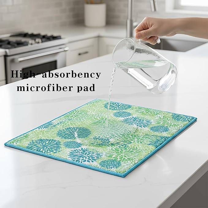 Dish Drying Mat by JM.JEEMI, Dish Drying Mats for Kitchen Counter, Kitchen Drying Mat Dish Mat - Microfiber, Green, 15 by 19.7 Inch