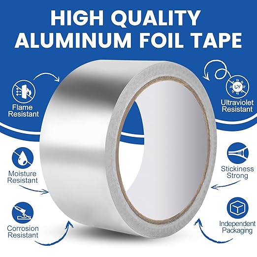 9 Pack Aluminum Foil Tape, 3.9 mil 2" x 450 Feet Total Silver High Temperature Tape, Metal Tape, Insulation Foil Tape for Ductwork, HVAC, Dryer Vent, Seal