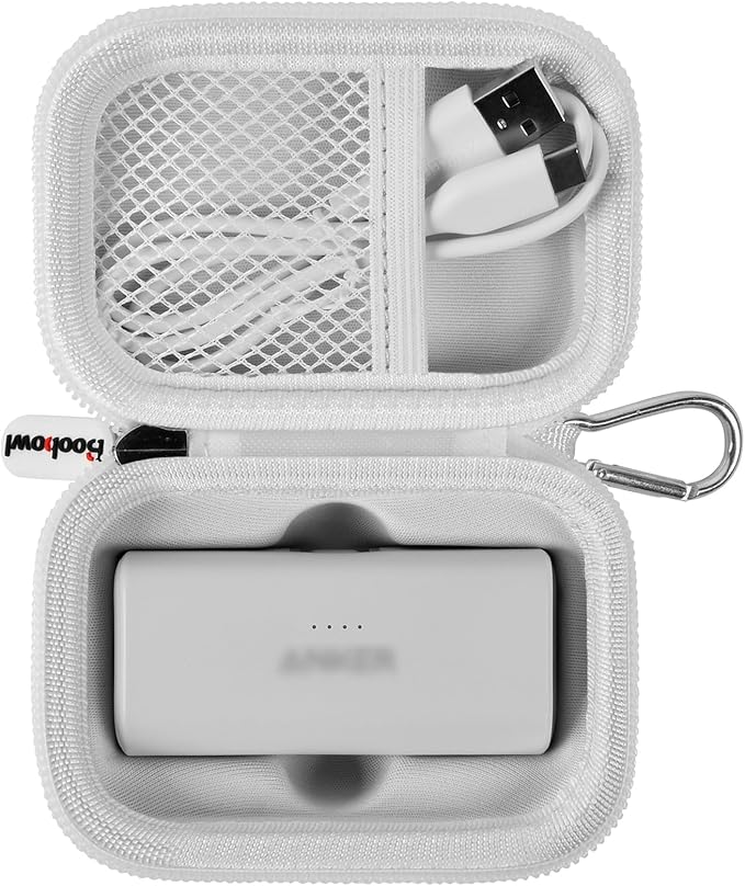 Boobowl Case Compatible with Anker Nano Portable Charger Power Bank, 5,000 Mah, with Built-in Lightning Connector, Charging Battery Pack Storage Holder for amelema/for LanLuk/for Feob -White