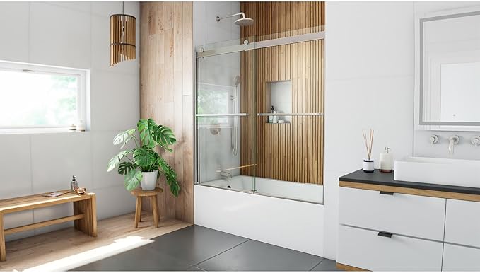 DreamLine Sapphire 56-60 in. W x 60 in. H Semi-Frameless Bypass Tub Door in Brushed Nickel, SHDR-6360602-04
