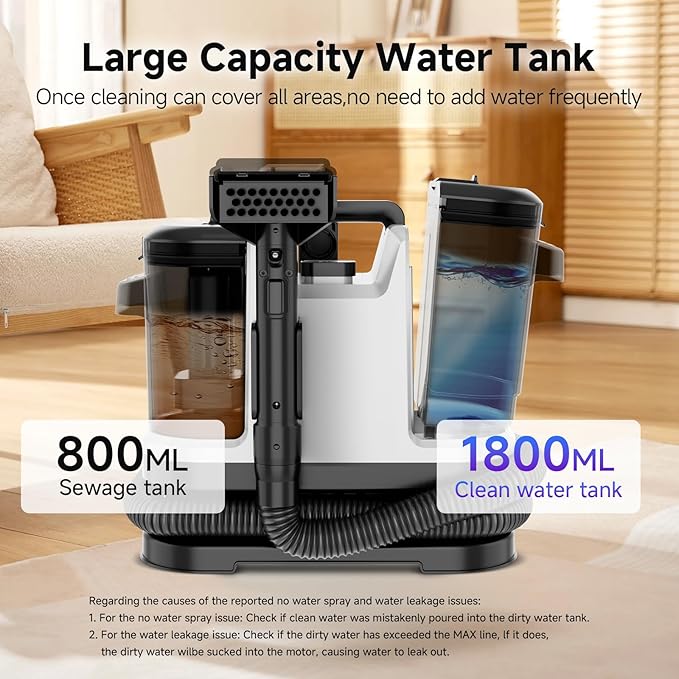 Portable Carpet & Upholstery Cleaner Machine, Handheld Spot Cleaner with Dual Brush, 18KPa Suction, Large Removable Tank for Couch, Car, Stairs, Rugs & Pet Stains,White