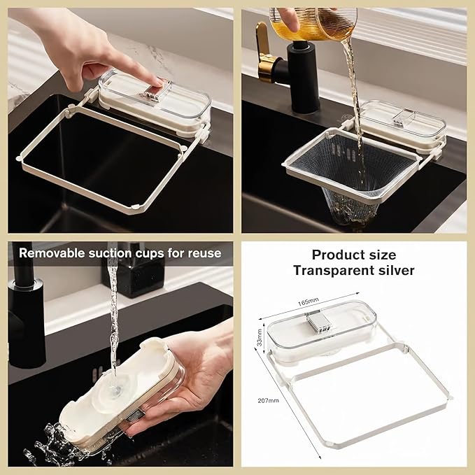 Sink Drain Strainer 2025 New Suction Cup Sink Kitchen Net Strainer Colander Collapsible Corner Sink Strainer Over for Food Waste Filtering Kitchen Leftover Have Mesh Bags (B+W, Filter 100Pcs)