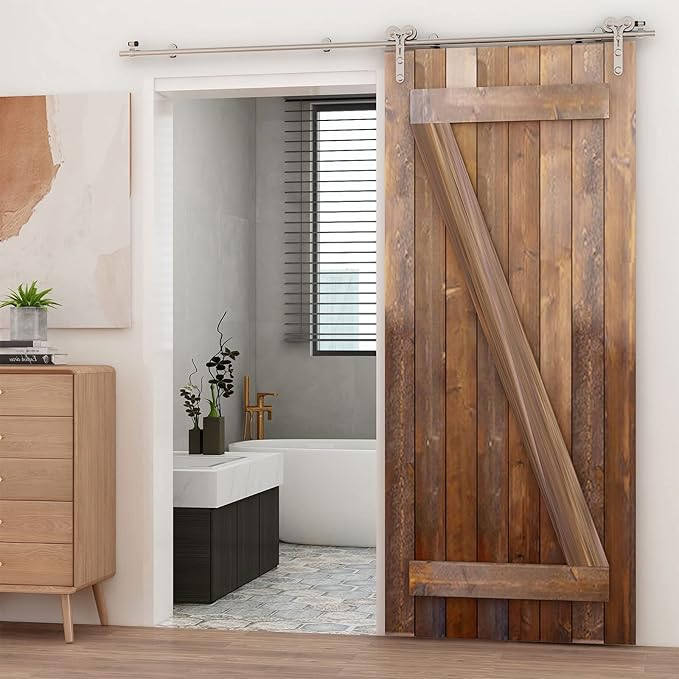 TSMST 5.5FT Sliding Barn Door Hardware Kit, Stainless Steel Heavy Duty Sturdy Barn Door Track for Single Wood Door, Slide Smoothly Quietly (Y Style)