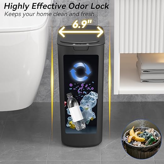 5 Gallon Bathroom Automatic Trash Can with Lid, Motion Sensor Touchless Trash Bin,Smart Electric Slim Waterproof Garbage Bin for Toilet, Office, Kitchen, Bedroom, Living Room (Black)