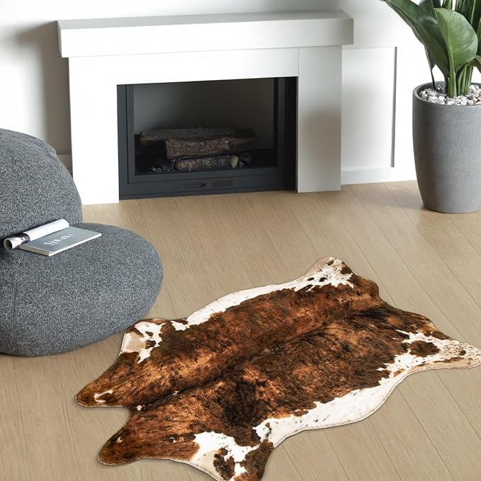MACEVIA Faux Cowhide Rug Cute Cow Print Rugs Animal Area Carpet Western Decor for Bedroom Non-Slip 43.3" L x 29.5" W(3.6ft x 2.4ft)