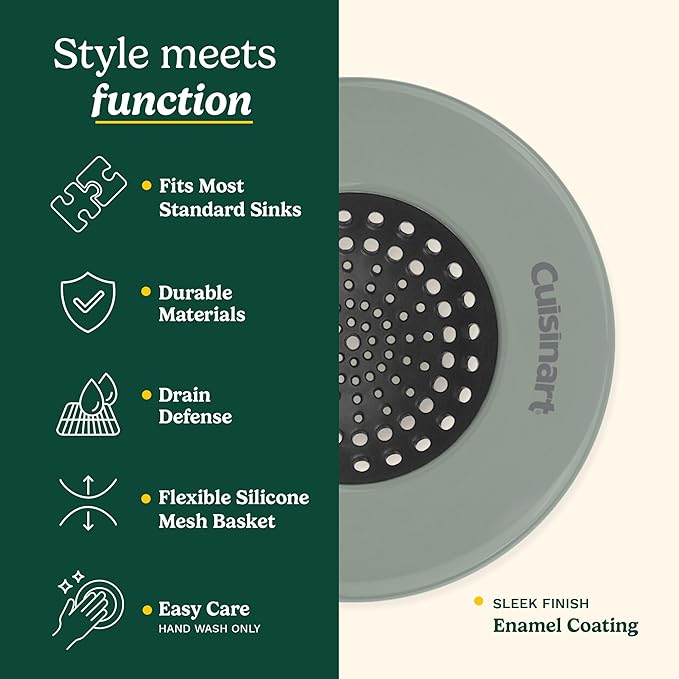 Cuisinart Sink Strainers- 2 Pack Kitchen Sink Drain Strainer & Food Catcher with Enamel-Coated Stainless Steel Rim and Silicone Base, Fits Standard 3.5" Drains, Outer Diameter 4.35", Scratch-Safe