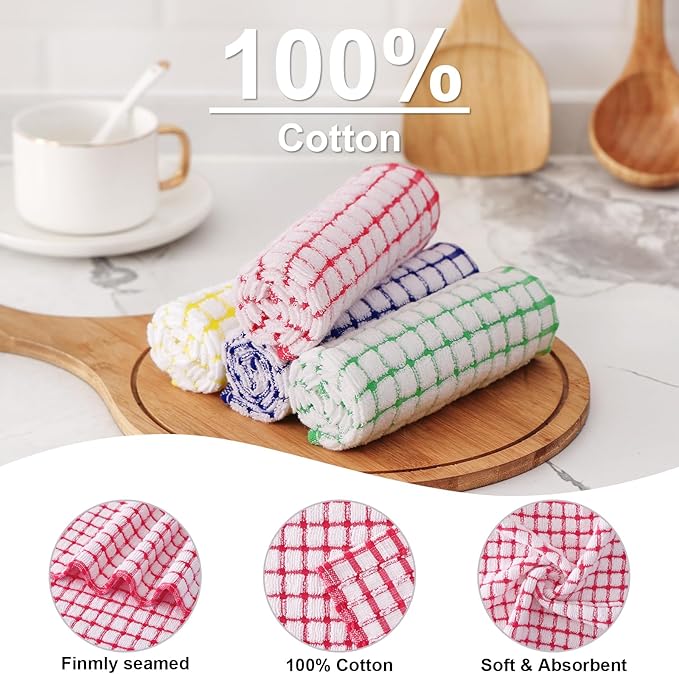 Kitinjoy Cotton 16 Pack Kitchen Towels and Dishcloths Sets, 16 x 25 Inch & 12 X 12 Inch Dish Towels Bulk, Super Soft and Absorbent Hand Towels for Kitchen Drying, Red