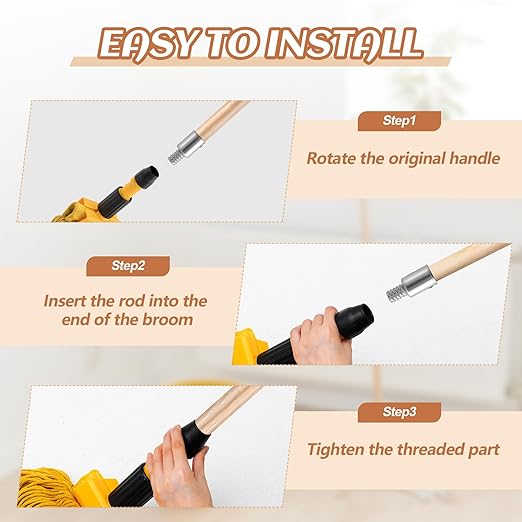Barydat 4 Pack 72 Inch Lacquered Wood Broom Handle with Metal Threaded Tip Heavy Duty Natural Lacquered Wood Handle for Floor Home Office Commercial, 1" Diameter