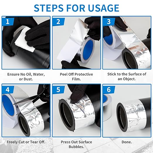 Thicker Silver Aluminum Foil Tape for Ductwork, 2-inch x 65 Feet, 3.9 mils High-Temperature Sealing & Patching, Heavy Duty HVAC Tape for Air Ducts Vents, Metal Repair, Exhaust Pipe, AC Dryer, Furnace