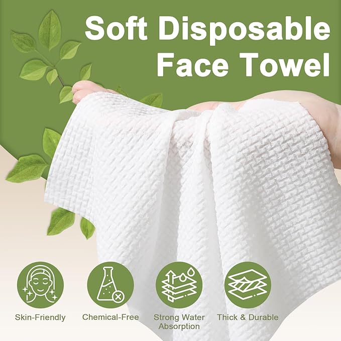 KODAMO Disposable Face Towels – 2 Pack (100 Count) – Ultra Soft & Thick Biodegradable Makeup Remover Cloths – Lint-Free Facial Cleansing Cloths in Paper Box