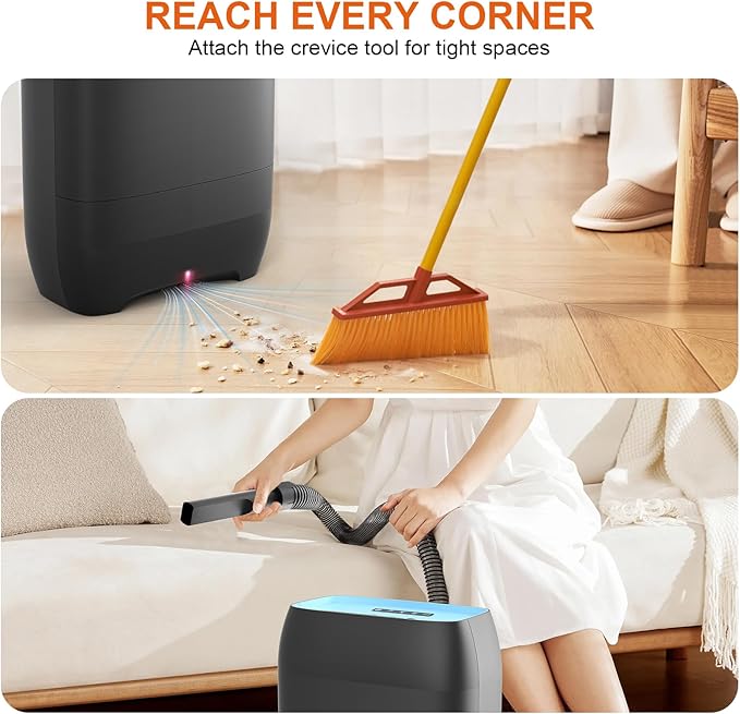 Touchless Automatic Vacuum Dustpan, Bagged Canister Vacuum with 5-Pack Disposable Dustbags, IR Sensor, LED Alerts, Handheld Accessories for Floors/Corners/Salons