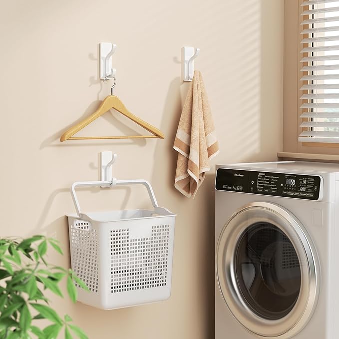 pickpiff Wall Hooks with Adhesive Strip - Easy to Remove, No Residue, Strong Heavy Duty Sticky Towel Hook, 8 Pack White