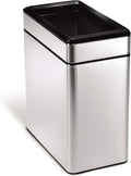 simplehuman 10 Liter / 2.6 Gallon Profile Open Trash Can, Slim Trash Can for Bedroom, Bathroom, Office, Brushed Stainless Steel