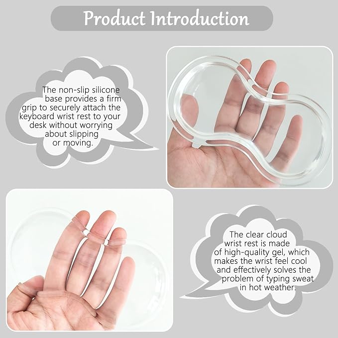 Gel Wrist Rest for Keyboard and Mouse Transparent Acrylic Tilted Keyboard Riser for Desktop Ergonomic Computer Keyboard Stand Holder for Desk Silicone Mouse Wrist Pad Support 60% 68% 75% White