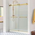 Brushed Gold Shower Door,56-60''W x 76''H Frameless Double Sliding Glass Door for Walk in,Stainless Steel Hardware with Clear SGCC 3/8"(10mm) Thickened Tempered Glass for Bathroom