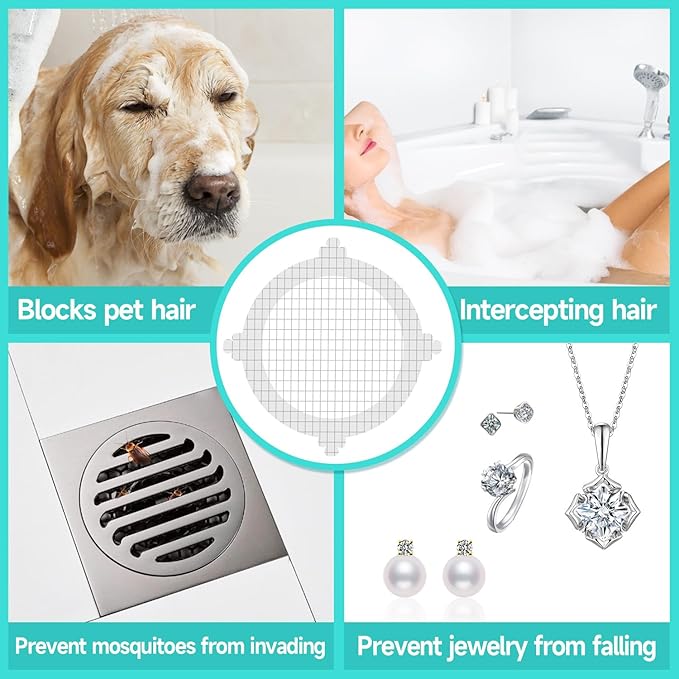 30 Pack Disposable Shower Drain Hair Catcher Shower Drain Mesh Stickers, Bathroom, Bathtub, Kitchen, Sink, for Human and pet Hair
