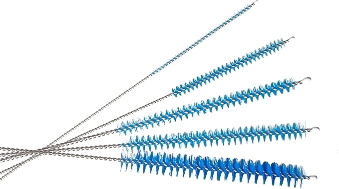 10" Tube Cleaning Brush Set, 5 Pack Small, Extra Long Nylon Straw Brushes with Flexible Handles for Bottles, Cleaning Straws, Pipe Cleaners, Keyboard, Glass, Guns, Detailing and Deep Cleaning, Blue