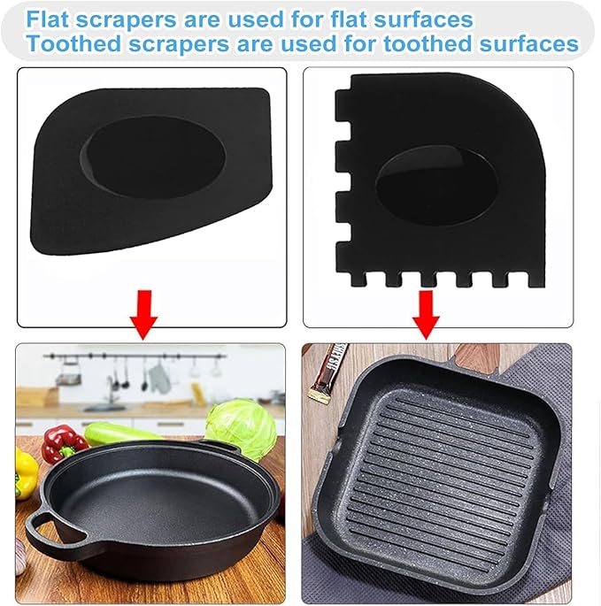 Cast Iron Scrubber & Scraper Set with Hook - Ergonomic 316 Chainmail Scrubber for Cast Iron Skillets, Dutch Oven, Baking Sheet, Crock Pot, Grills & More - 2Pack