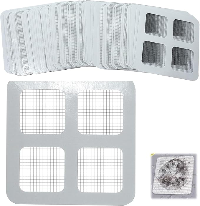 100 Pack Shower Drain Hair Catcher Waterproof Disposable Square Mesh Stickers, Hair Trap for Shower Drain for Bathroom Bathtub Kitchen Sink Clog Prevention (100)