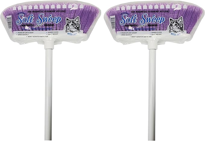 The Original Soft Sweep Magnetic Action Broom 6-PACK: 2 PURPLE, 2 PINK, 2 YELLOW