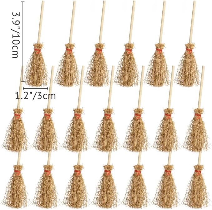 Odoria Dollhouse Straw Broom Miniature - 1/12 Scale Broomstick for Fairy Garden - Mini Witch Broom Decorative Craft - Tiny Besom Rustic for Halloween Thanksgiving Festival 20Pcs