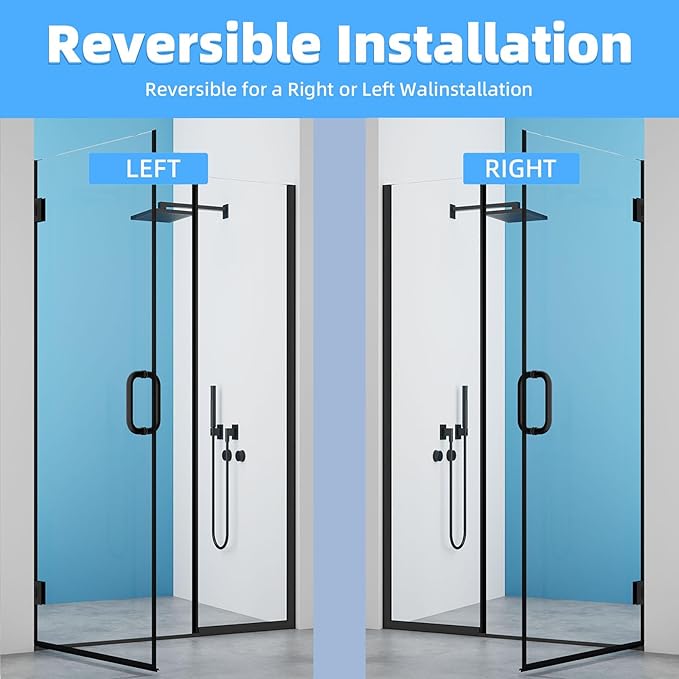 Pivot Shower Door, Adjustable Width 48" W x 76" H Hinged Shower Glass Door with 3/8" (10mm) Clear SGCC Tempered Glass with Nano Easy-Clean Coating, L01 Matte Black