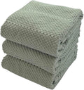 Serafina Home Sage Green Kitchen Dish Towels: 100% Cotton Cloth Soft Cleaning Drying Absorbent Textured Terry Loop, Set of 3 Multipurpose for Everyday Use