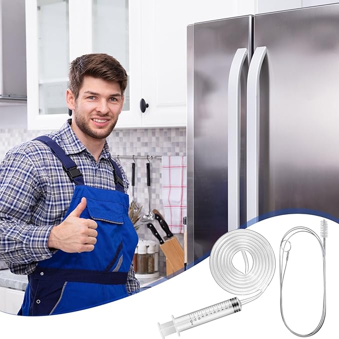 Gisafai 3 Pcs 36'' Refrigerator Cleaning Kit with 12 ml Syringe Compatible with Water Line for 1.5m Flexible Refrigerator Scrub Brush Flexible Feeding Tube Brush for Ice Maker Dispenser