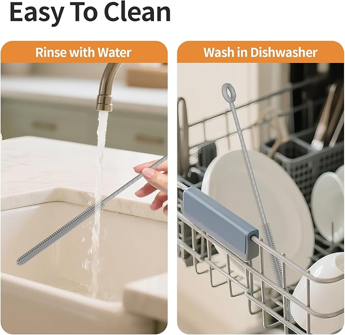 2Pcs Silicone Straw Cleaner Brush, Dual-Size Brushes (6mm Slim & 9mm Wide), Clean for Reusable Straws, Cups and Tumblers, Durable & Eco-Friendly, Gray