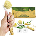 Bamboo Dish Brush Set of 2 - Dishwasher Brush w/Handle Made of Wheat Straw & Sisal Bristles - Non Scratch Kitchen Scrub Brush for Dishes, Pots & Pans - Dish Scrubber w/Plastic Free Bristles