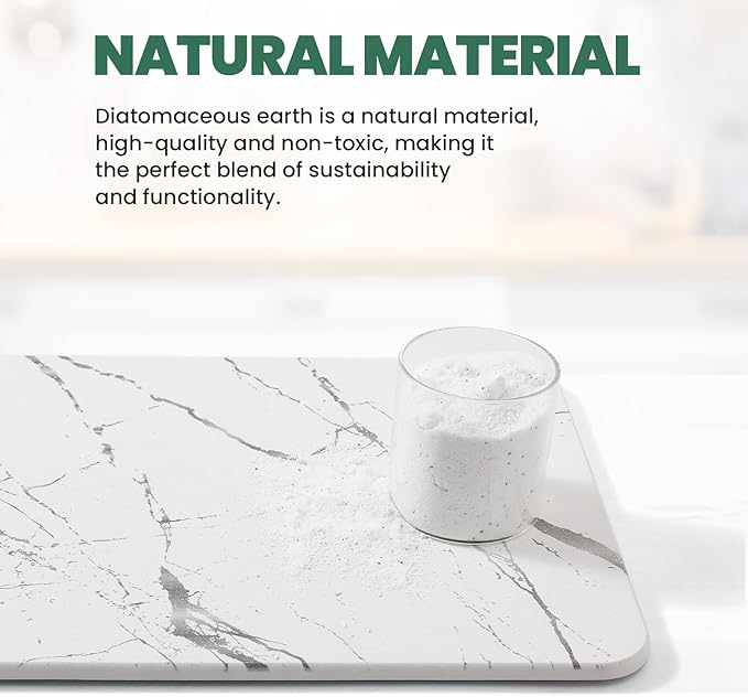 2 Pack Quick Dry Stone Drying Mat for Kitchen Counter, Water-Absorbent Diatomaceous Dish Drying Mats, Multi-Purpose Stone Drying Tray for Cups Dishes Bottles, White-Marble