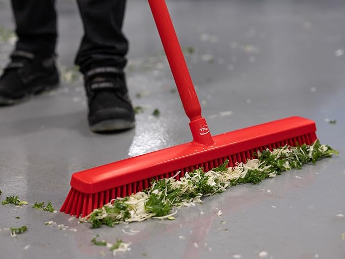 Vikan 31957 24" Heavy-Duty Push Broom, Soft/Stiff, Orange