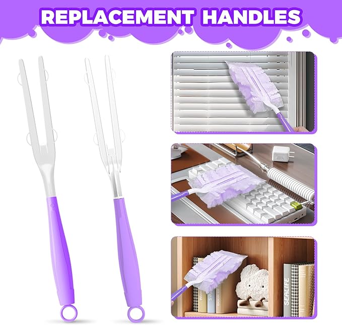 5PCS Duster Refills Folding Handles Set Compatible with Swiffer Dusters,Disposable Static Dust Removal Brush Handle for Dusting Electronics,Furniture,Blinds,Ceiling Fans (5, Purple)