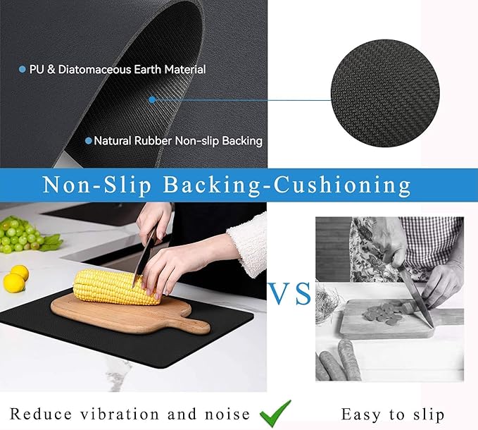 Dish Drying Mat for Kitchen Counter,Drying Mat for Dish Rack,Absorbent Hide Stain Rubber Mat,Coffee Mat, Kitchen Counter Mat (Black, 18"x24")