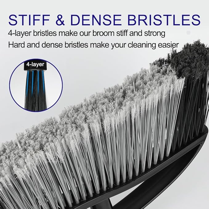 Heavy Duty Outdoor Broom - 15.7" Wide Broom with Long Adjustable Handle & Stiff Bristles for Patio, Garage, Yard, Garden (Black)