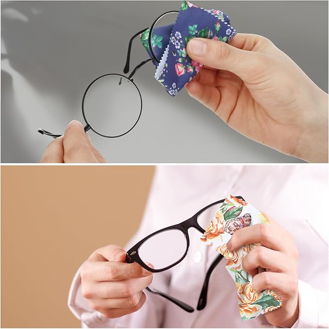 24 Pcs Flower Eyeglasses Cleaning Cloths Lens Cleaning Cloths Reusable Soft Microfiber Glasses Tools for Eyeglasses Camera Lens Cell Phone Screen 6 x 6 Inches