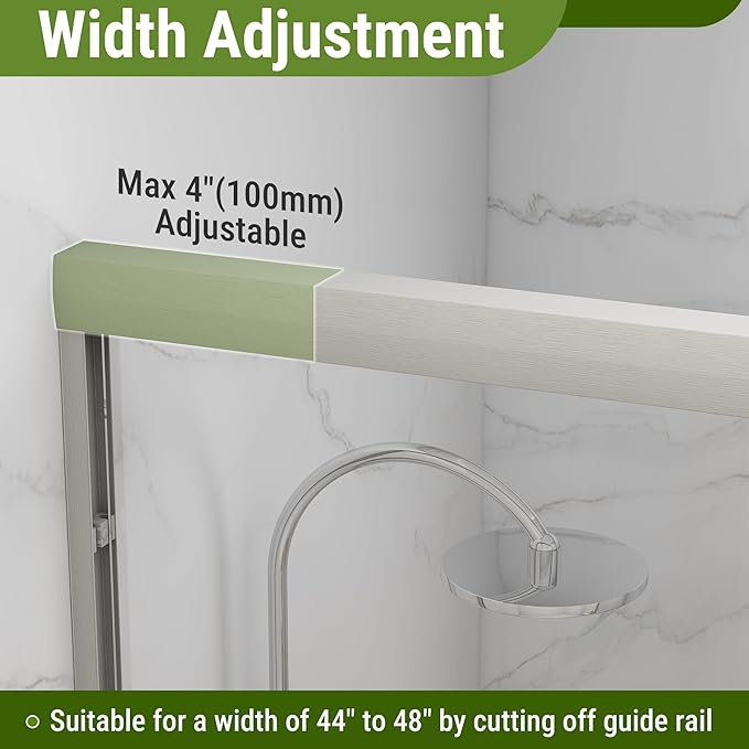 Shower Door 44-48" W * 72" H, Brushed Nickel Double Sliding Shower Door with 1/4"(6mm) Tempered Glass, Shower Glass Door Easy to Clean