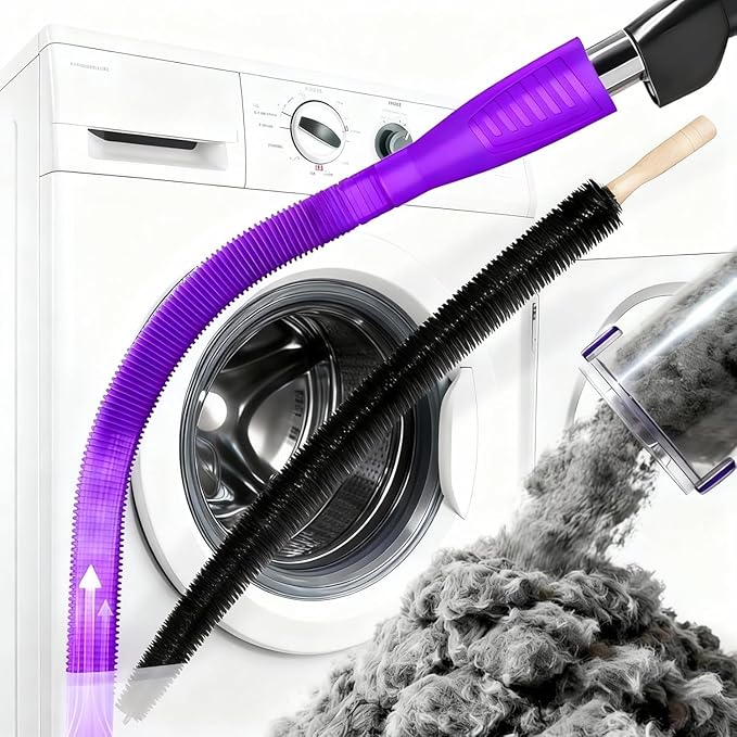 2026 Upgraded Dryer Vent Cleaning Kit for Vacuum, Universal Dryer Lint Vacuum Attachment with Long Flexible Hose & Brush, Dryer Lint Vac Attachment for Quick Lint Removal, for Vacuum Cleaners (Purple)