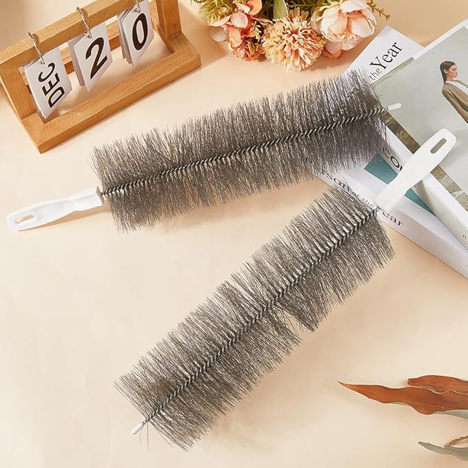 CREATCABIN 2Pcs Fan Cleaning Brush Flexible Fan Dusting Brush Gray Nylon Multifunctional Reusable Washable Bendable Microfiber Head Dust Collector Duster for Ceiling Fans Curtains Cars 15.8" x 3.2"