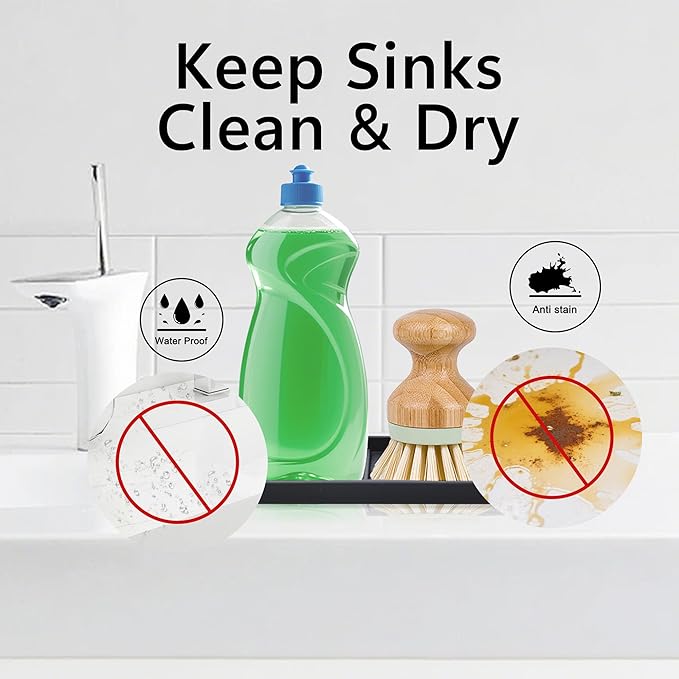 Mofason Silicone Sponge Holder Kitchen Sink Organizer Tray Dish Caddy Soap Dispenser, Scrubber Spoon Holder, Dishwashing Accessories (Black, 2 Pack)