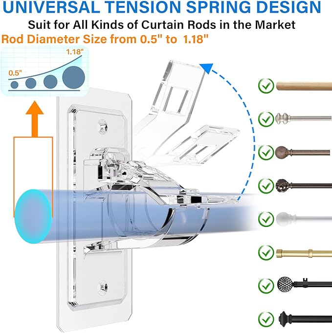 Antimbee 12-Pack No Drill Needed Curtain Rod Brackets, Self Adhesive Rod Holders, Multipurpose Nail Free Stick on Curtain Rod Hooks, Curtain Hangers for Dorm, Bathroom, Bedroom, Livingroom Decor