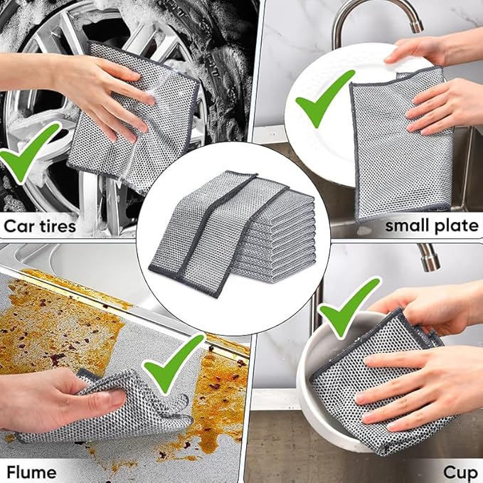Reusable Non Scratch Wire Dishcloth, 10pcs Steel Wire Cloths, Double-Layer Stainless Rag, Kitchen Cleaning Cloths, Suitable for Sinks, Boilers, Ovens, and Tableware.