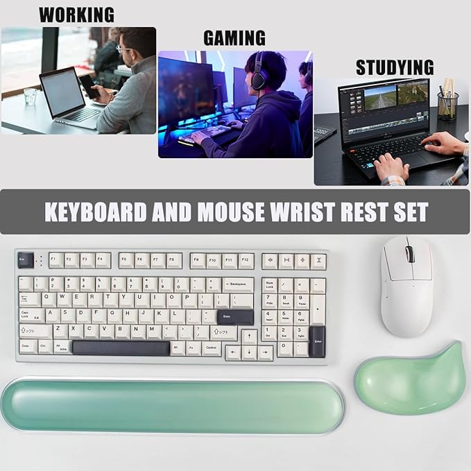 Gel Keyboard and Mouse Wrist Rest Set –Green Clear Wrist Rest for Computer Keyboard 60%/68%/75%, Comfort & Support for Typing and Gaming