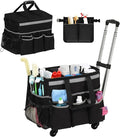 Rolling Cleaning Caddy, Cleaning Supplies Organizer with Cleaning Caddy Apron, Large Cleaning Caddy Bag with Detachable Trolley, Handles and Shoulder Strap for Cleaners Housekeepers, Black