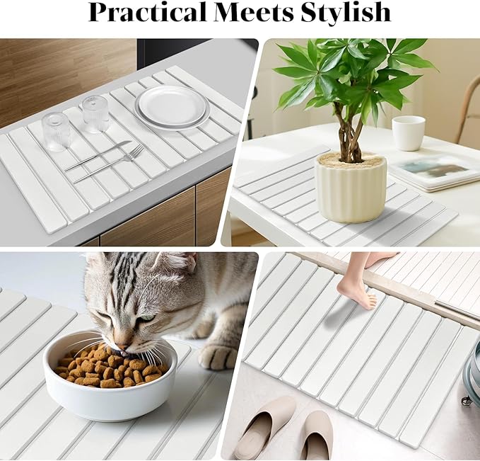 Extra Large Stone Dish Drying Mats for Kitchen Counter, 28"(L)×16"(W), Eco - Friendly Diatomaceous Stone Mats, Non - Slip Collapsible Absorbent Stone Dish Drying Mat for Multi - Purpose